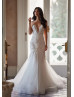 Double Straps Beaded Ivory Lace Tulle Shimmering Wedding Dress